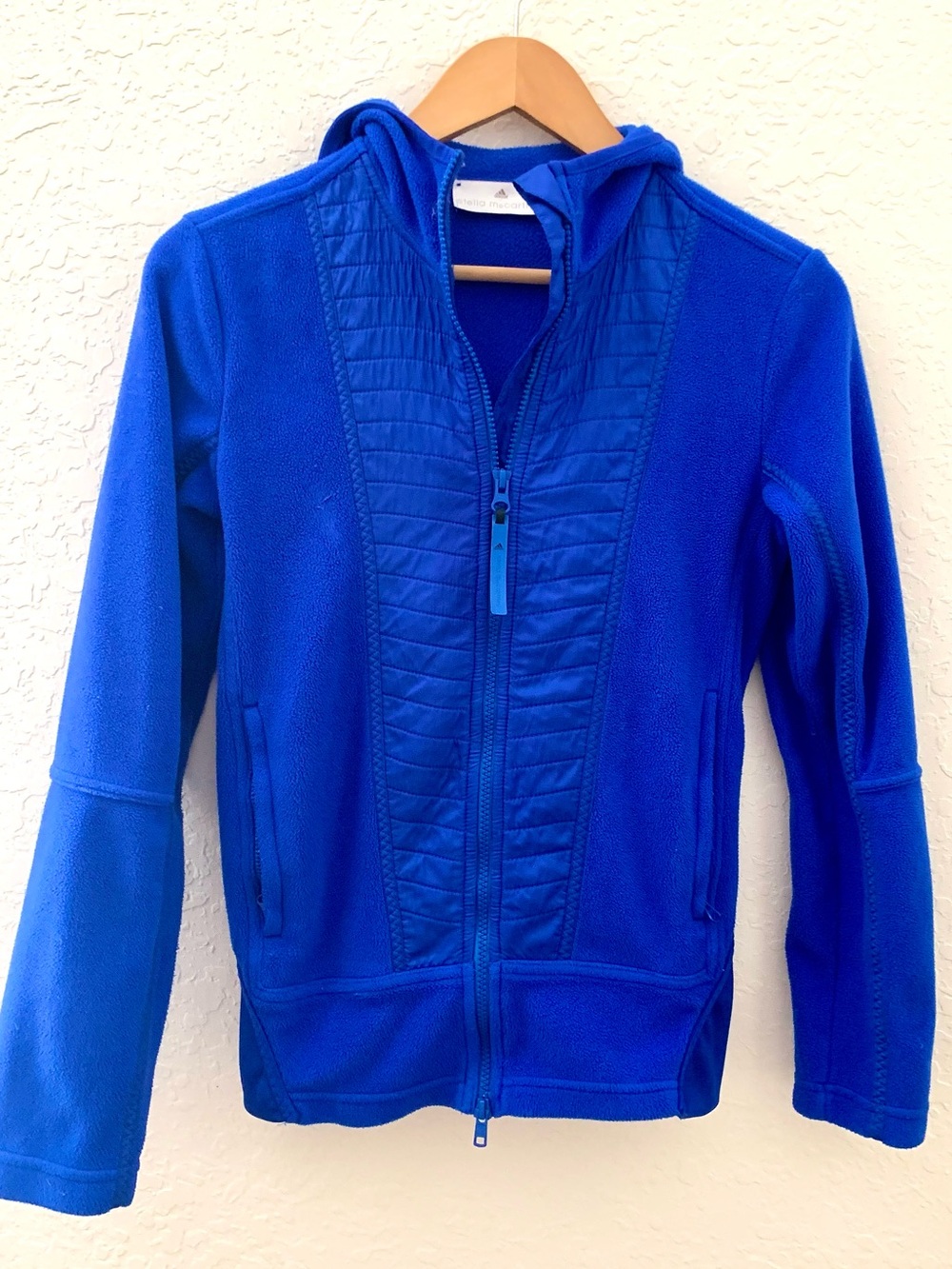 Adidas by Stella McCartney Royal Blue Quilted-Front Fleece Hooded Athletic Jacke